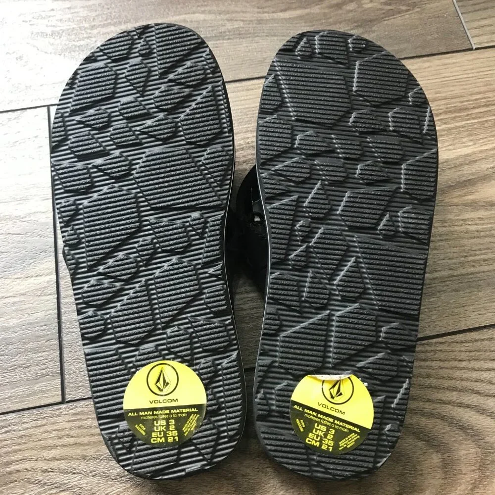 Volcom Victor Flip Flops Unisex Big Kids Size‎ 3 Black Foam Summer, Beach NEW